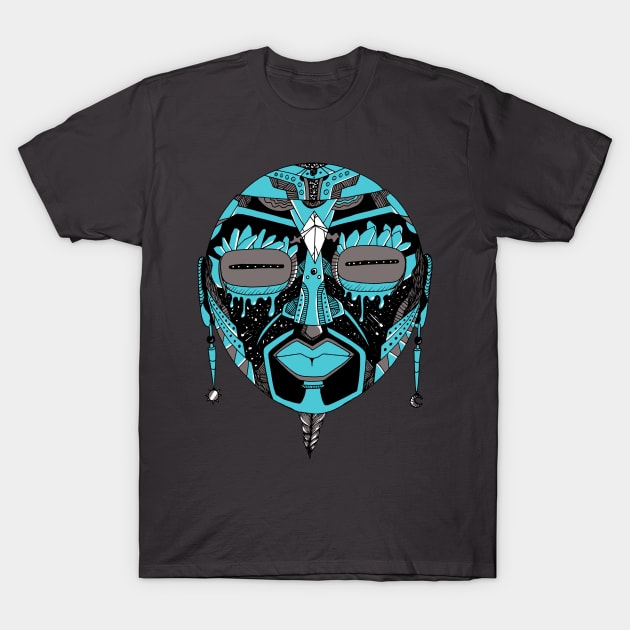 Blue Grey African Mask 2 T-Shirt by kenallouis